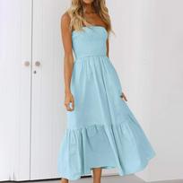 Strapless Dress For Women Color Summer Beach Boho Smocked Tube Top Long Dress M