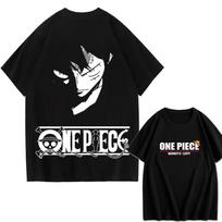 One Piece Monkey D Luffy TShirt 100 Cotton Durable Casual Loose Crew Neck Streetwear Short Sleeve Graphic Tee for Men Women S black