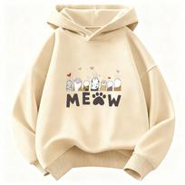 Meow Cat Paw Love Heart Cute Hoodie Kids Cat Children's Sweatshirt Hoody Pullover Boys Girls Autumn Winter Casual Hoodies 140 white