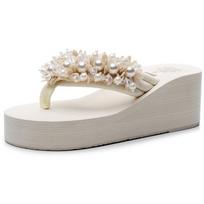 Flip-flops Female Non-slip Slope Heel Sandal Slippers Outside Wear Vacation Seaside Beach 42 brown