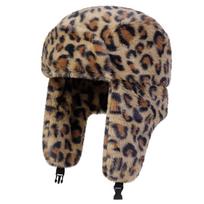 Leopardo rašto dirbtinio kailio kepurė Stora pliušinė kepurė su ausų atvartais Madinga žiemos pliušinė kepurė Šaltam orui A beige