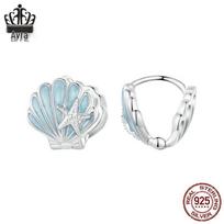 Everly Blue Kriauklės ir Jūros žvaigždės Auskarai, Universalus S925 Sterlingo Sidabras, Padengti Baltuoju Auksu Auskarai Moterims. white