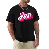 Men Summer Fashion Cotton T-Shirt Pink Ken Letter Print Tops Tees Male Casual O-Neck Clothing Short Sleeve Harajuku Streetwear S juoda