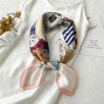 Luxury Brand Cartoon Cat Square Imitation Silk Scarf Spring and Summer Head Wrap For Women Multifunction Neckerchief 70x70cm gray