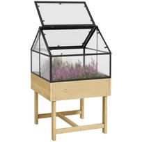 Mini šiltnamis ant kojelių dim. 60I x 57P x 103A cm Dvigubas atidaromas stogas, Polikarbonato plokštės, Plienas, Apdorota eglės mediena 60 x 57 x 103 cm