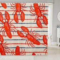 Nautical Lobster Pattern Waterproof Shower Curtain 180x180cm - Funny Marine Theme Fabric Bath Curtain for Kids & Adults 90x180cm35x71in red