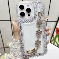 Samsung A56 Phone Case with Glitter Rhinestones, Bracelet Compatible, Supports S24 Ultra, Transparent, Cross-Border A14, A55, A1315. Samsung A50 gray