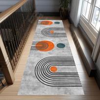 Gray Mid-Century Runner Rug Abstract Orange Circles Mid Century Colorful Corridor Hallway Carpet Non-Slip Runner Rug Carpet 40X120CM gray