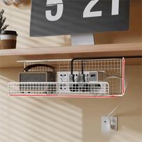 Adjustable Under-desk Cable Management Tray No Drill Metal Wire Socket Storage with Clamp Desk Cable Organizer Office gray