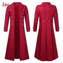 Medieval Steampunk Gothic Coat With Doublebreasted Closure For Cosplay And Role Play M raudona