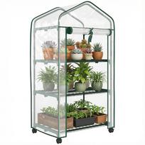 Mini sodo šiltnamis su 3 lentynomis, didelio tankio PVC danga, atidaromas duris 4 ratukai 69 x 49 x 130 cm skaidrus 69 x 49 x 130 cm