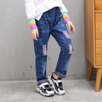 Chic Girls' Bell Bottom Jeans: Fashionable Micro Flare Pants for Kids - Spring & Autumn Street Style 140 cm