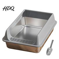 Easy to Clean Metal Cat Box Litter Box Stainless Steel Kitty with High Sides Anti-Leakage Indoor Solution for Home Design Scoop Included Non Stick Middle pilka