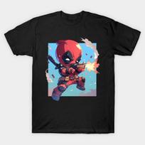 Asian Size Men Black Print T-shirt Deadpool No-Cut Heat Transfer Print Cotton Tshirt S juoda