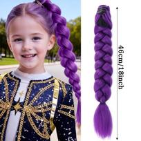 18 colių violetinės pintos plaukų uodegos priauginimai Perukas Žnyplės plaukų uodegai Krabo plaukų segtukai Vaikų vakarėliui, Cosplay naudojimui Violetinis perukas 14inches gray