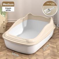 High Fence Large Cat Litter Box Pet Supplies Plastic Extra Large Semi-closed Splash-proof Kitten Feces Box Free cat litter scoop gray