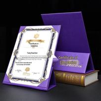 A4 Leather Surface Graduation Certificate Vertical Desk Stand - Custom Honor Certificate and Appointment Letter. blue