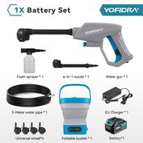 YOFIDRA 100BAR elektrinis aukšto slėgio ploviklis su sulankstomu 15L bakeliu, automobilio plovimui, sodo vandens purškimo pistoletas, skirtas Makita 18V akumuliatoriui 1 Battery Set gray