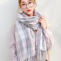 Rožinis japoniško stiliaus languotas kašmyro imitacijos šalikas su kutais - moteriška elegantiška žieminė skara 200cm x 65cm gray