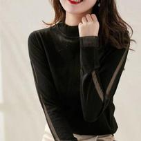 Beautiful and gentle! Eugen yarn fungus edge knitted sweater for women to wear autumn mesh yarn with a bottom top One size fits all pilka spalva