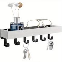 Wall-Mounted Wood Key and Mail Holder with Hooks and Shelf black