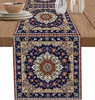 Vintage Boho Mandala Linen Table Runner Dress Scarves Table Decor Reusable Kitchen Dining Table Runner Party Decorations 150x33cm blue