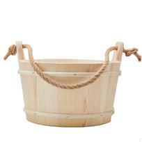 Wooden Sauna Bucket with Rope Handle Wood Traditional for Steam Room, beige