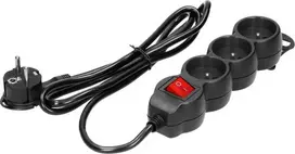 Orno Przedłużacz 3 krypčių prailgintuvas 2P+Z, su jungikliu, 3m H05VV-F 3x1.5mm2, Imax=16A, plokščias kištukas, juodas