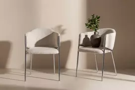 Venture Design Valgomojo kėdės Evelina 2 vnt., chromas, balta audinio apmušalas