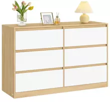 Songmics Komoda su 6 stalčiais, migdolų geltonos ir baltos spalvos, 119,4 × 40 × 75 cm