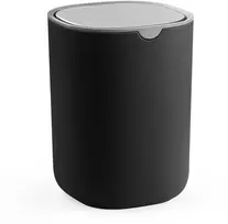 Songmics Stalo šiukšliadėžė su sūpuojamu dangčiu, 1,5 l, juoda, 11,6 × 11,6 × 15,8 cm