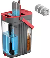 Songmics Grindų šluostės rinkinys su kibiru ir pertvara, pilkas–raudonas, 60–132 cm