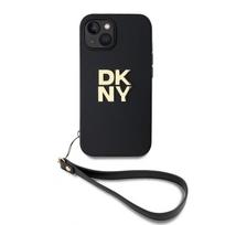 Nugarėlės dėklai DKNY - DKNY PU Leather Stack Logo Wrist Strap Case for iPhone 13 Black