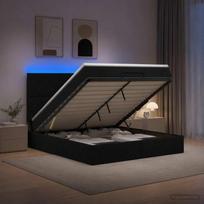 Otmana lova su matracsu ir LED Juoda 140 x 200 cm Audinys