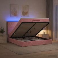 Otmana lova su matracsu ir LED Rožinė 140 x 190 cm Aksomas