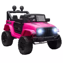 Vaikiškas elektromobilis 12V su nuotolinio valdymo pulteliu, 2 varikliais, LED žibintais ir garso signalu, skirtas 3-6 metų vaikams, 100x65x72 cm, rožinis