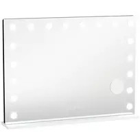 Holivudo stiliaus makiažo veidrodis su 18 pritemdomų LED lempučių, 3 spalvų režimais, RGB apšvietimu, Bluetooth garsiakalbiu, 10x didinimu, baltas