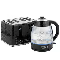 1,7 L 2200 W greitai verdantis virdulys ir 4 skylių skrudintuvas su kalkių filtru, juodas