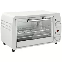 HOMCOM Mini orkaitė 10 litrų 750 W Maža elektrinė orkaitė su temperatūra iki 230 ℃ Laikmatis 60 minučių Kepimo skardos ir lentynos 36,5x26x22 cm Kreminė balta
