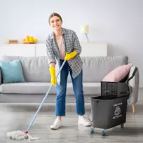 HOMCOM Valymo vežimėlis Valymo kibiras 20 litrų šluotos vežimėlis su presu 2 skyriai Juoda