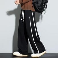 Spring Autumn Elastic Waist Loose Casual Wide Leg Pants Men Patchwork All-match Straight Sweatpants Male Trousers M juoda