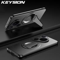 KEYSION Magnetic Phone Case for Huawei Pura 70 80 Pro Metal Paint Upright Kickstand Shockproof Cover for Huawei Pura 80 70 Ultra for Huawei Pura 80 juoda