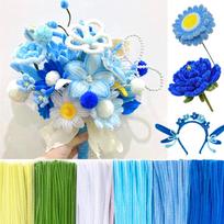 Pipe Cleaners Craft for Flowers, Pastel Chenille Stems for DIY Art Projects Creative Gift, Bulk Fuzzy Pipe Cleaner Flower Kit, Ideals for Party Decor blue