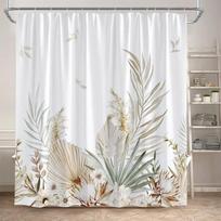 Lapų Dušo Užuolaida Žalia PTropinis almi Lapas Monstera Augalas Vonia Užuolaidų Rinkinys Poliesterio Audinys Namų Vonios Kambario Dekoravimas su Kabliukais 90x180cm-35x70in white