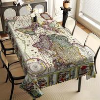 Retro World Explorer Map Tablecloth, Antique Colorful Print, Clean Scalloped Trim, Dirt Resistant, for Kitchen, Party & Study 90x140cm