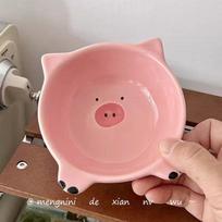 Cute Pink Pig Ceramic Bowls, Soup Bowl Noodle Bowl, Hot Pot Sesame Sauce Dipping Dish,Household Seasoning Dish,Kitchen Utensils brown