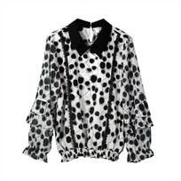 Patchwork Ruffles Polka Dot Graphic Turn-down Collar Flare Sleeve Pullovers Women's Clothing Loose Spring Summer Thin Tops L balta