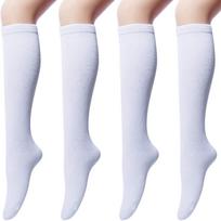 4 poros moteriškų medvilninių iki kelių kojinių, kasdienių megztų kojinių iki kelių () balta