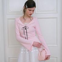 CEST MOIDEW Cest_Lace Ribbon Flare Sleeve Top Pink/M