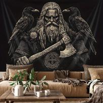 Vikingų Odinas ir Varna Gobelenas Šiaurės Mitologija Sieninis Kilimas Juoda ir Balta Karo Dievo Menas Svetainės Dekoras 100X70CM gray